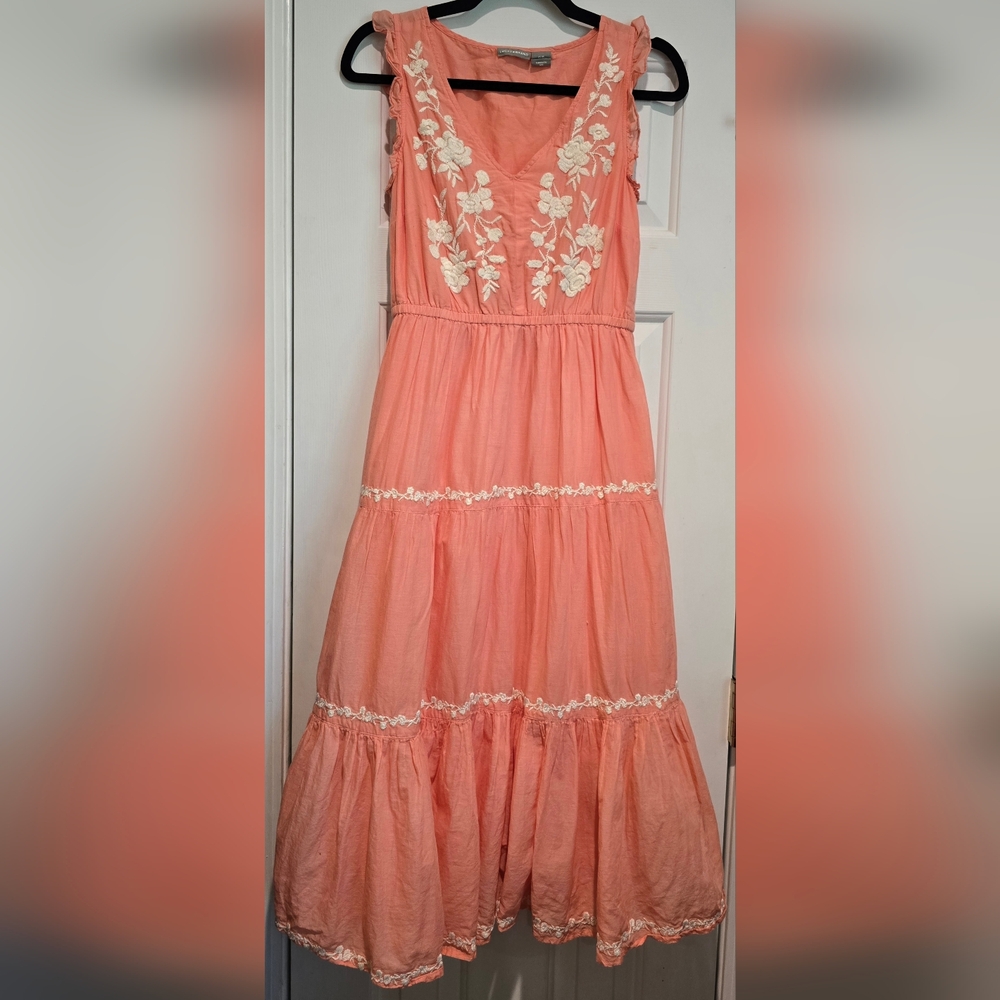 Women's Lucky Brand Boho Maxi Dress Size Extra Small Color Coral Embroidered